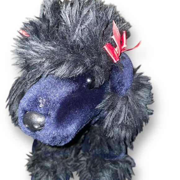 FAO Schwarz Plush Poodle Puppy Dog Stuffed Animal Red Bow Nursery Realistic 11" - Picture 3 of 10